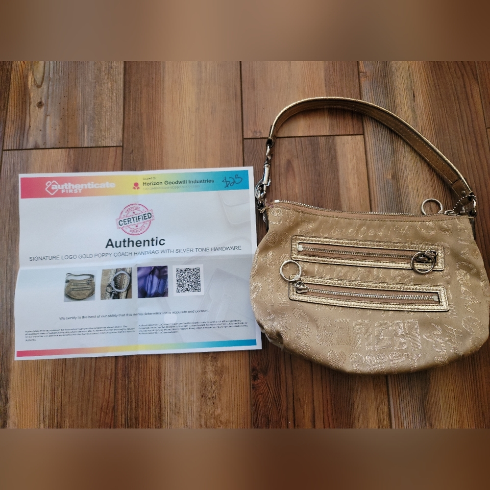 Signature Logo Gold Poppy Coach Handbag With Silver Tone Hardware